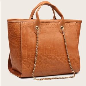 Faux Croc Embossed Satchel Bag